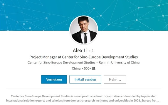 Das gefälschte Linkedin-Profil von Alex-Li 